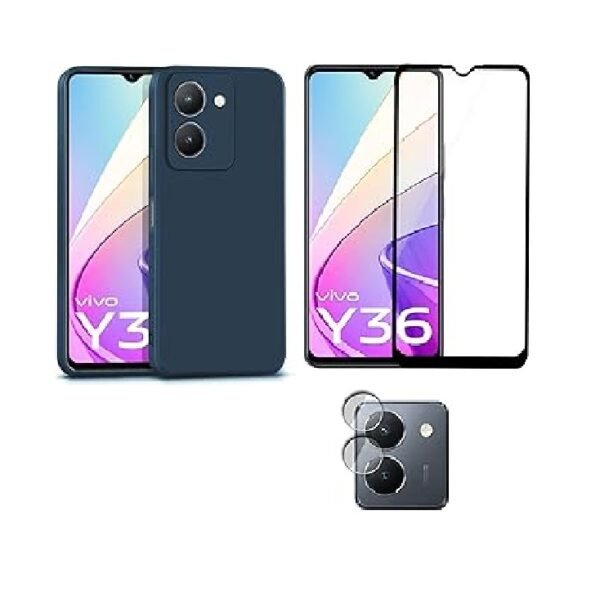 3-in-1 combo Pack Vivo Y36 4G (Blue) Back Case with Velvet Lining & Camera Protection + Tempered Glass + Lens Guard |