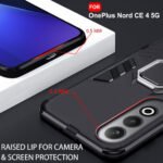 Armor Bumper Back Case Cover for OnePlus Nord CE 4 5G | Ring Holder & Kickstand in-Built | 360 Degree Protection Back Case Cover | (PC & TPU, Black)