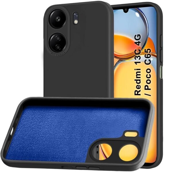 Silicon Back Cover Case for Mi Redmi 13C 4G / Poco C65 | Stylish Camera Protection Module (Black)