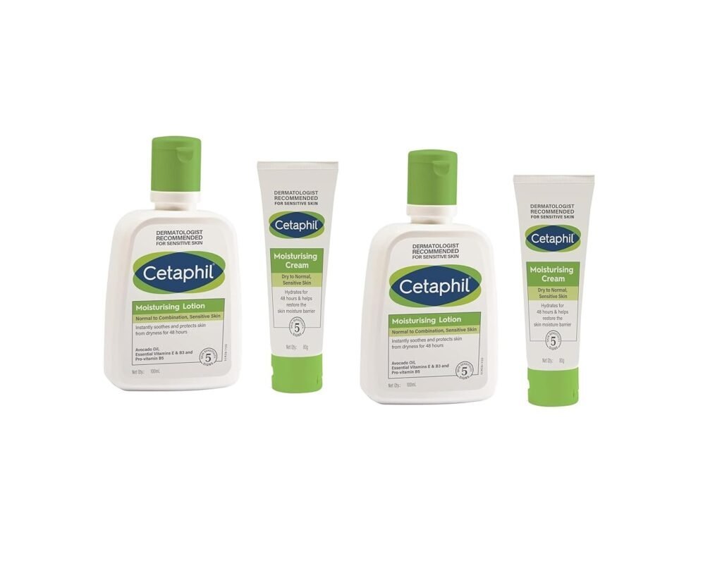 Cetaphil Moisturising Cream for Face & Body, Dry to very dry skin, 80 gm & Cetaphil Moisturizing Lotion for Dry to Normal, 100 ml (Pack Of 4)