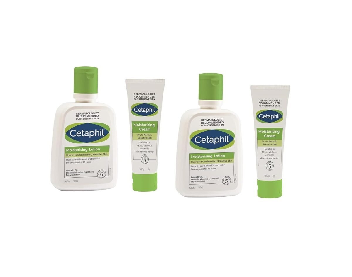 Cetaphil Moisturising Cream for Face & Body, Dry to very dry skin, 80 gm & Cetaphil Moisturizing Lotion for Dry to Normal, 100 ml (Pack Of 4)