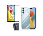 3 in 1 Combo Pack for Samsung Galaxy M14 5G – Transparent Cover (Back Cover + Camera Lens Protector + Tempered Glass)