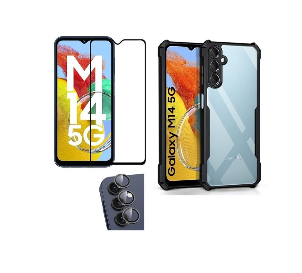 3 in 1 Combo Pack for Samsung Galaxy M14 5G – Eagle Black Cover (Back Cover + Camera Lens Protector + Tempered Glass)
