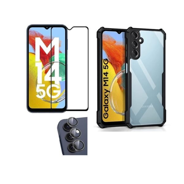 3 in 1 Combo Pack for Samsung Galaxy M14 5G – Eagle Black Cover (Back Cover + Camera Lens Protector + Tempered Glass)