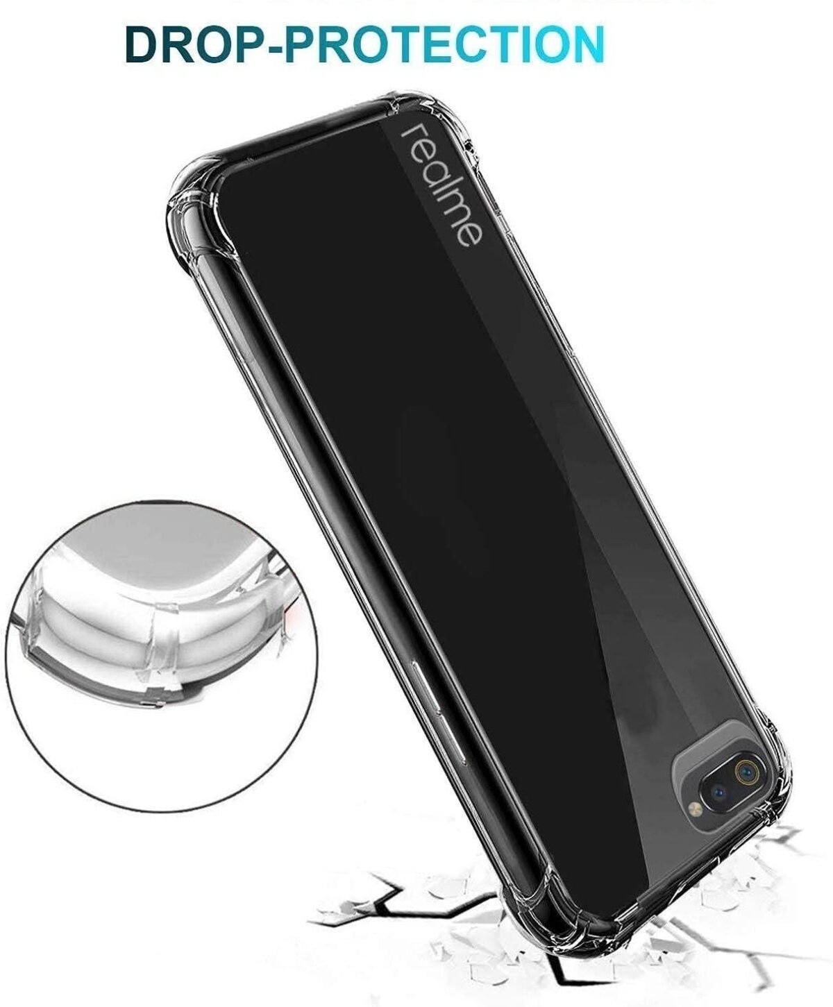 Realme C2 TPU Case, Transparent Cover Shockproof Drop Protective Clear