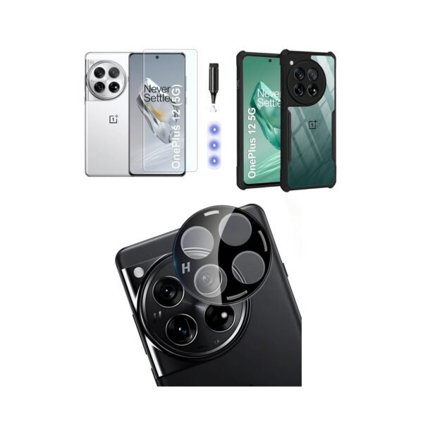 3 in 1 Combo Pack for OnePlus 12 5G – Eagle Black (Back Cover + Camera Lens Protector + Tempered Glass)