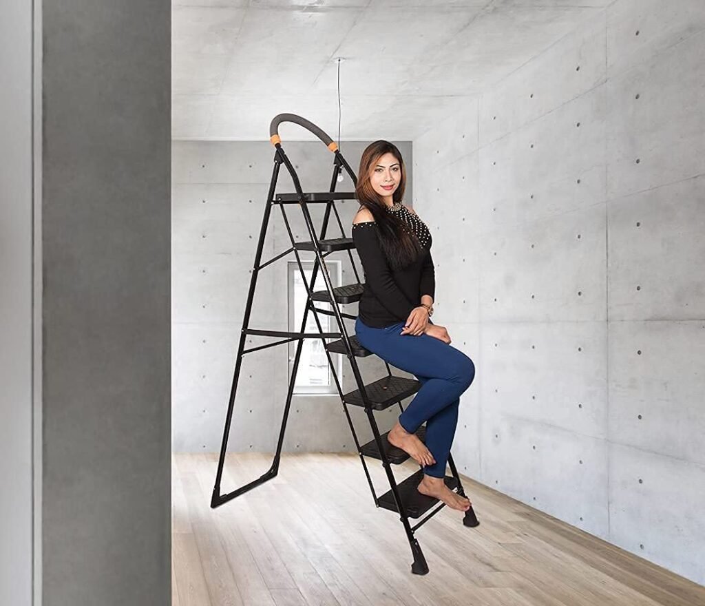 Buy Black Diamond Ladder with Wide Steps 7 Steps 7.3 ft Folding Ladder ...