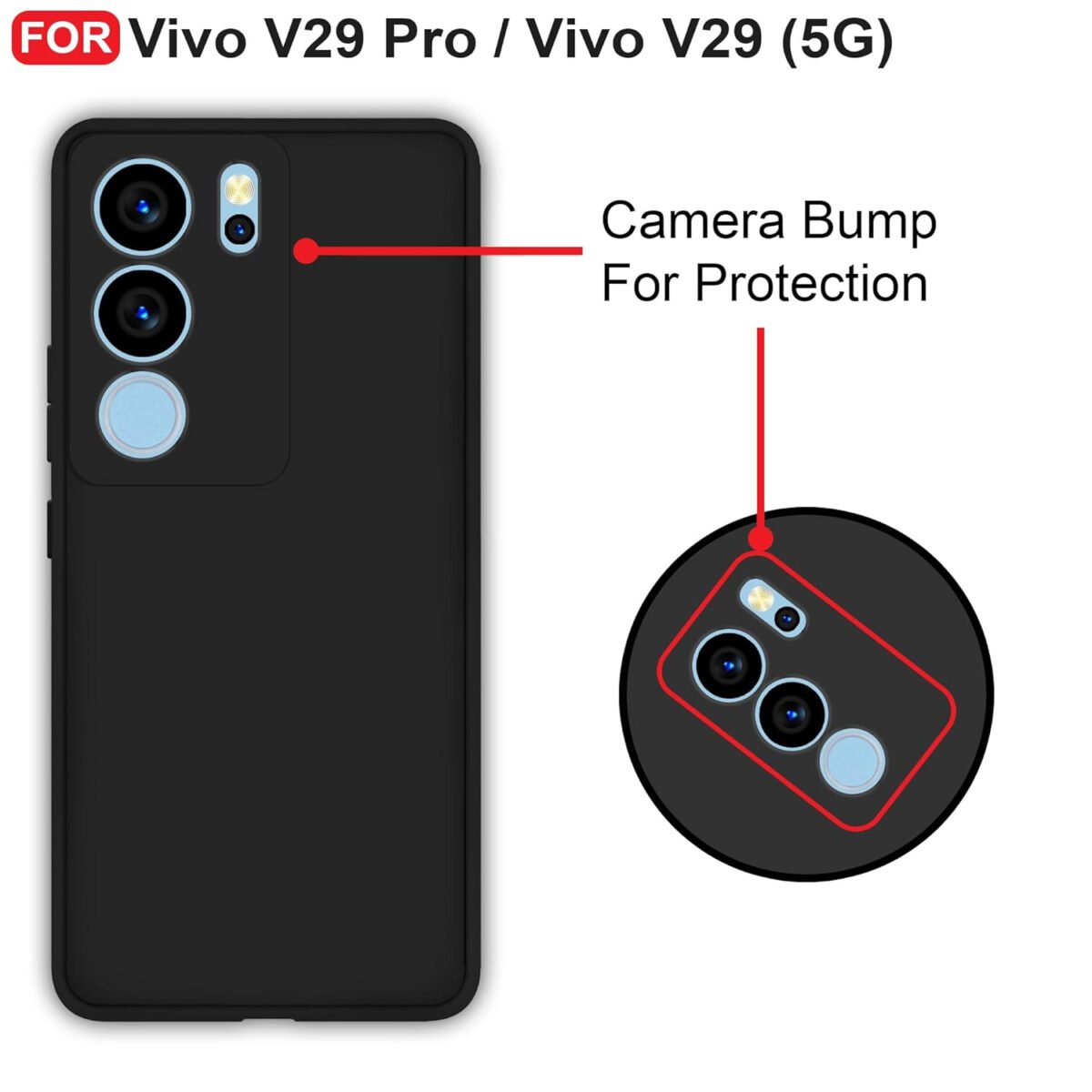 Vivo V29 Pro/Vivo V29 (5G) Back Cover | Camera Bump Protection | Ultra Slim Matte Soft Rubberised Case Cover (Black)
