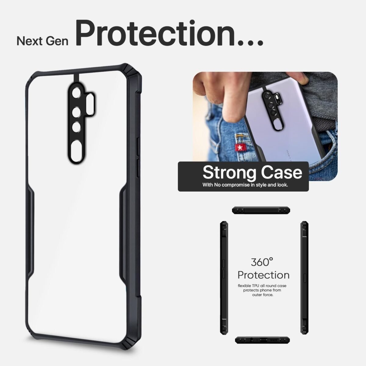 Oppo A5 2020/A9 2020 Back Cover Crystal Clear Transparent Back Ultra Hyrbid Full Camera Protection (Eagle)
