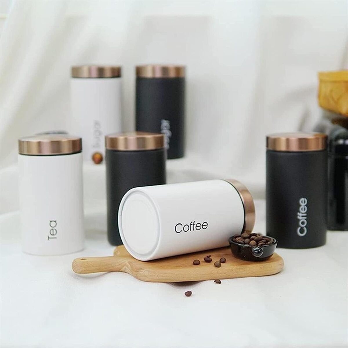 METKING Tea Sugar Coffee Containers Set - Black Color Coated Canisters for Your Kitchen, Perfect Sugar Tea Container Set, Tea