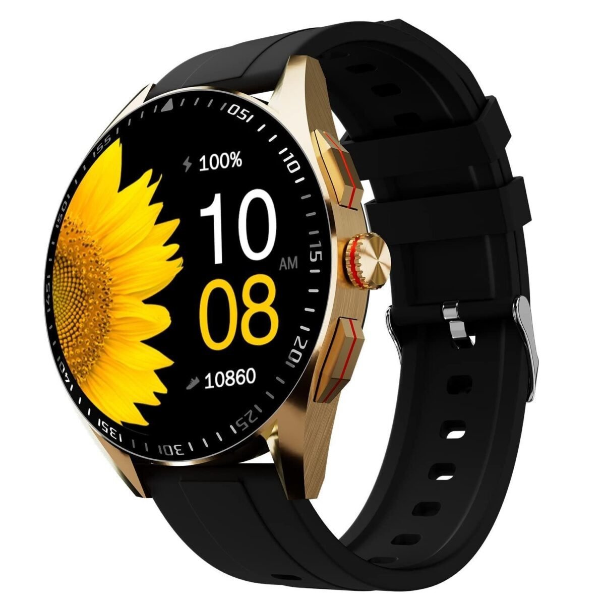 Fire-Boltt Invincible Plus 1.43" AMOLED Display Smartwatch with Bluetooth Calling, TWS Connection, 300+ Sports Modes, 110 Gold black