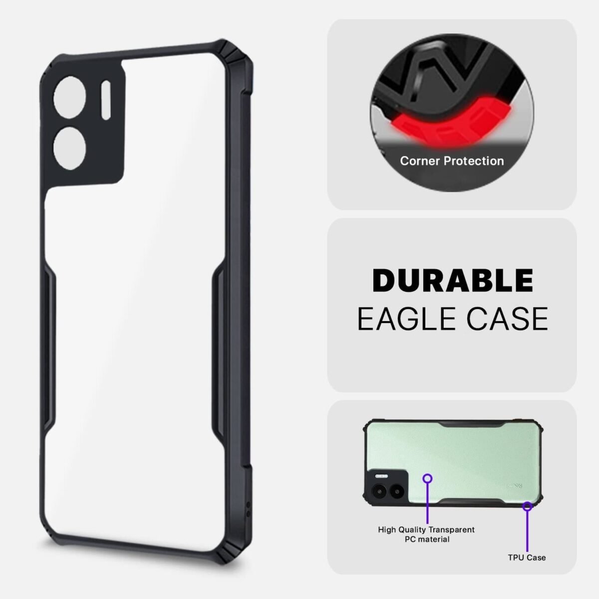 Redmi A1 | Redmi A2 Back Cover | Crystal Clear Transparent Back | Ultra Hyrbid (Eagle)