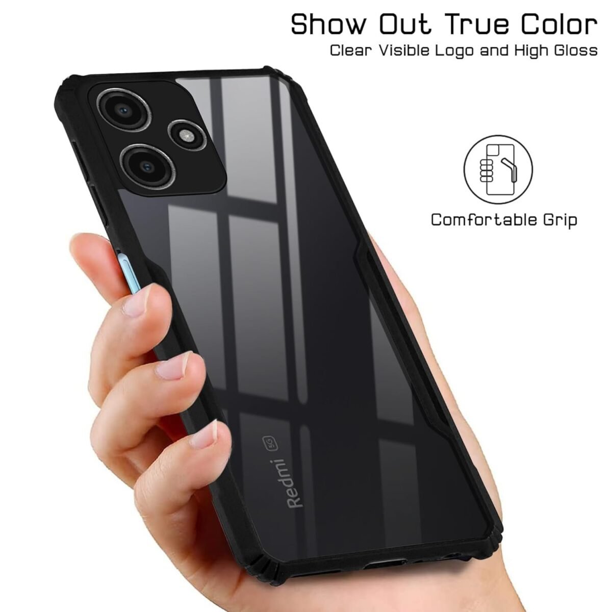 Back Cover Case for Xia Redmi 12 5G (Shockproof with Polycarbonate Clear Panel | Professional Black) Eagle