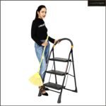 Happer Premium Foldable Step Ladder, Clamber, 3 Steps (Black & Orange)