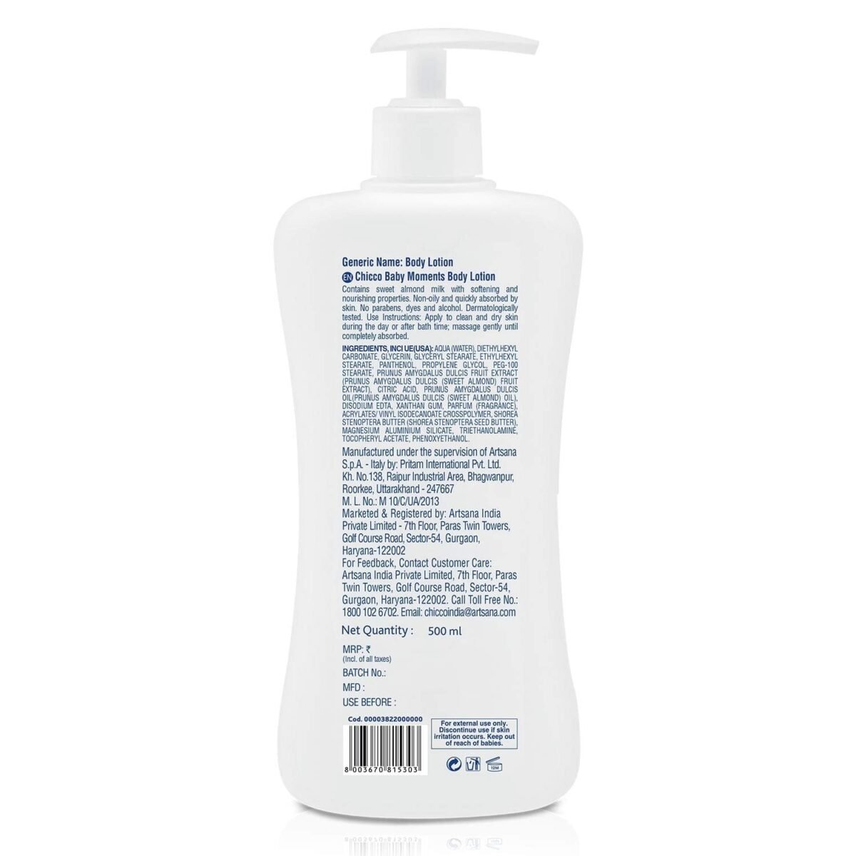 Chicco Baby Moments Body Lotion, Deep Nourishment, Non-sticky Formula, Dermatologically tested, Paraben and Mineral Oil free