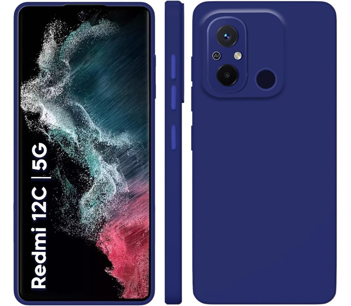 Back Cover Case for Mi Redmi 12C Back Cover Case | Soft Silicon Rubberised Cover (Blue)