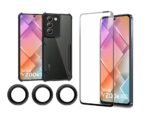 Combo Vivo Y200e 5G / Vivo T3 5G Protection | Hard Hybrid PC + TPU Armour Case (Transparent Black) + Tempered Glass + Camera Lens Protector