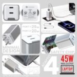 Portronics Adapto 4 Dual Ports High Power PD Charger with 45W Max Output, Intelligent Protection Chip, 1.2M Charging Cable,