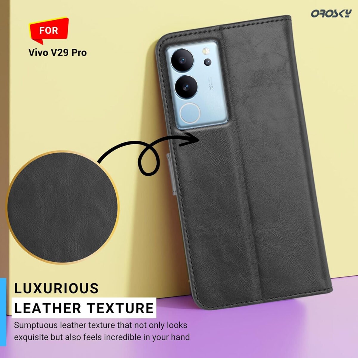 Vivo V29 Pro 5G Flip Back Cover Case | Inbuilt Stand & Pockets | Magnetic Shockproof Leather Wallet Style Flip Case (Black)