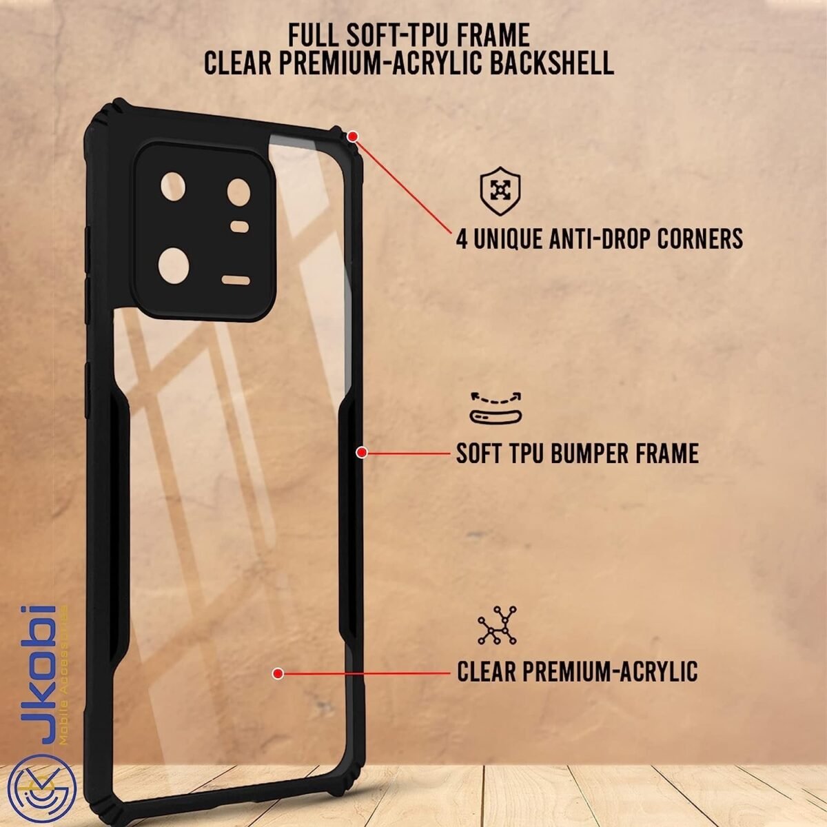 Back Cover Case for Xia Mi 13 Pro (Crystal Glass Back | Shockproof Bumpers (Eagle)