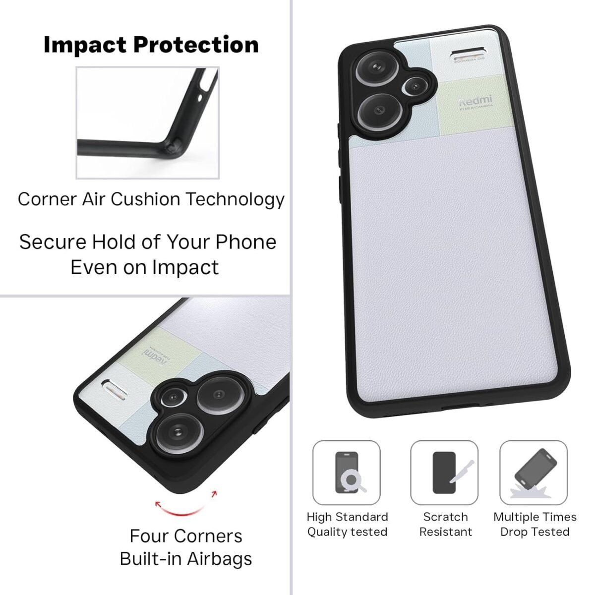 Back Cover Case Compatible with Redmi Note 13 Pro Plus 5G (Clear PC + Black TPU Bumper) Eagle