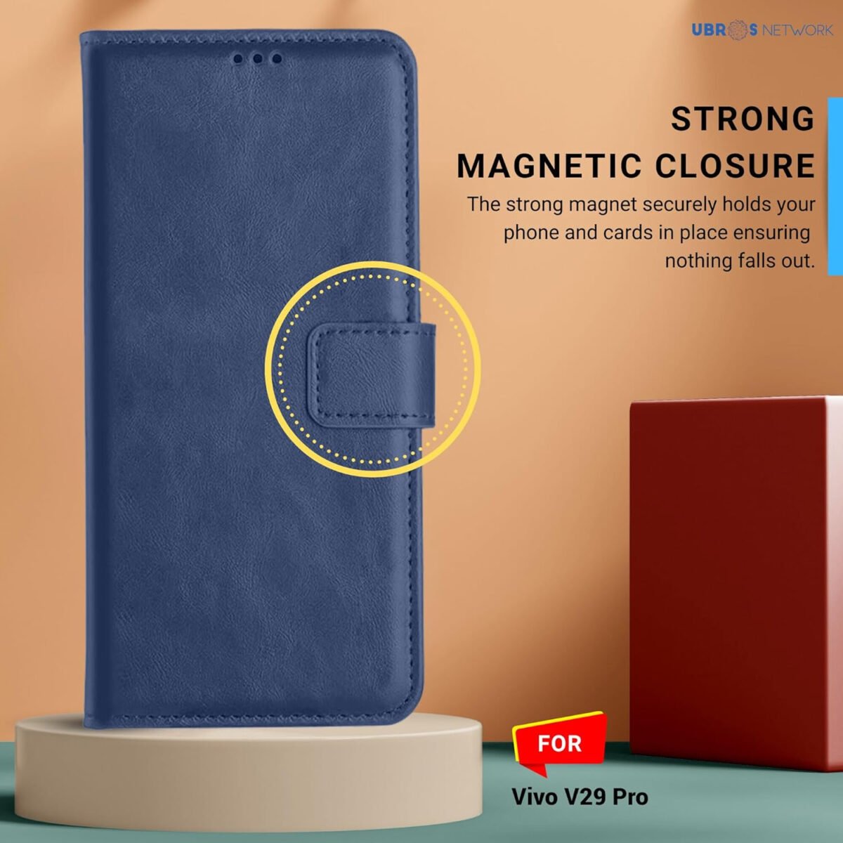 Vivo T2 Pro 5G Flip Cover | Leather Finish | Inside Pockets & Stand | Shockproof Wallet Style Magnetic Closure Back Cover Case for Vivo T2 Pro 5G (Blue)