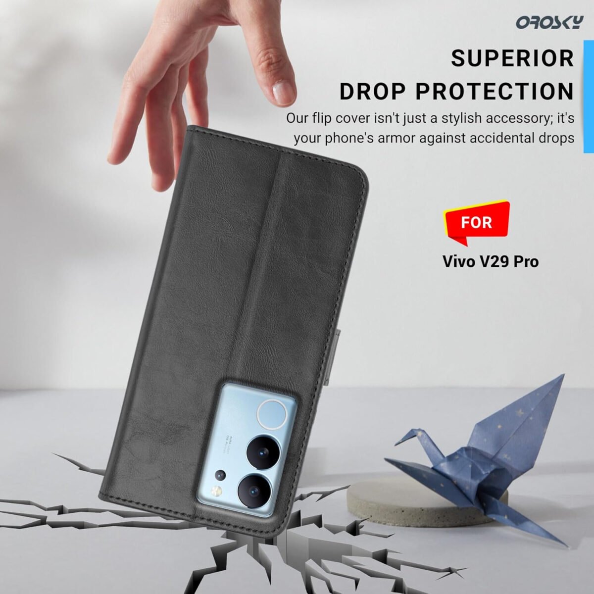 Vivo V29 Pro 5G Flip Back Cover Case | Inbuilt Stand & Pockets | Magnetic Shockproof Leather Wallet Style Flip Case (Black)