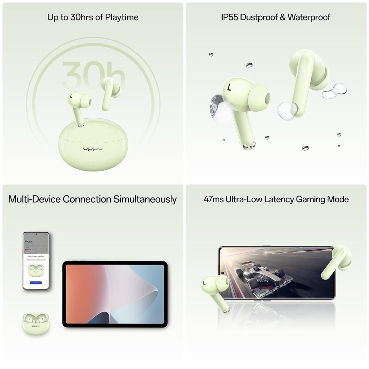Oppo Enco Air3 Pro True Wireless in Ear Earbuds with Industry First Composite Bamboo Fiber, 49dB ANC, 30H Playtime, 47ms Ultra Low Latency,Fast Charge,BT 5.3 (Green)