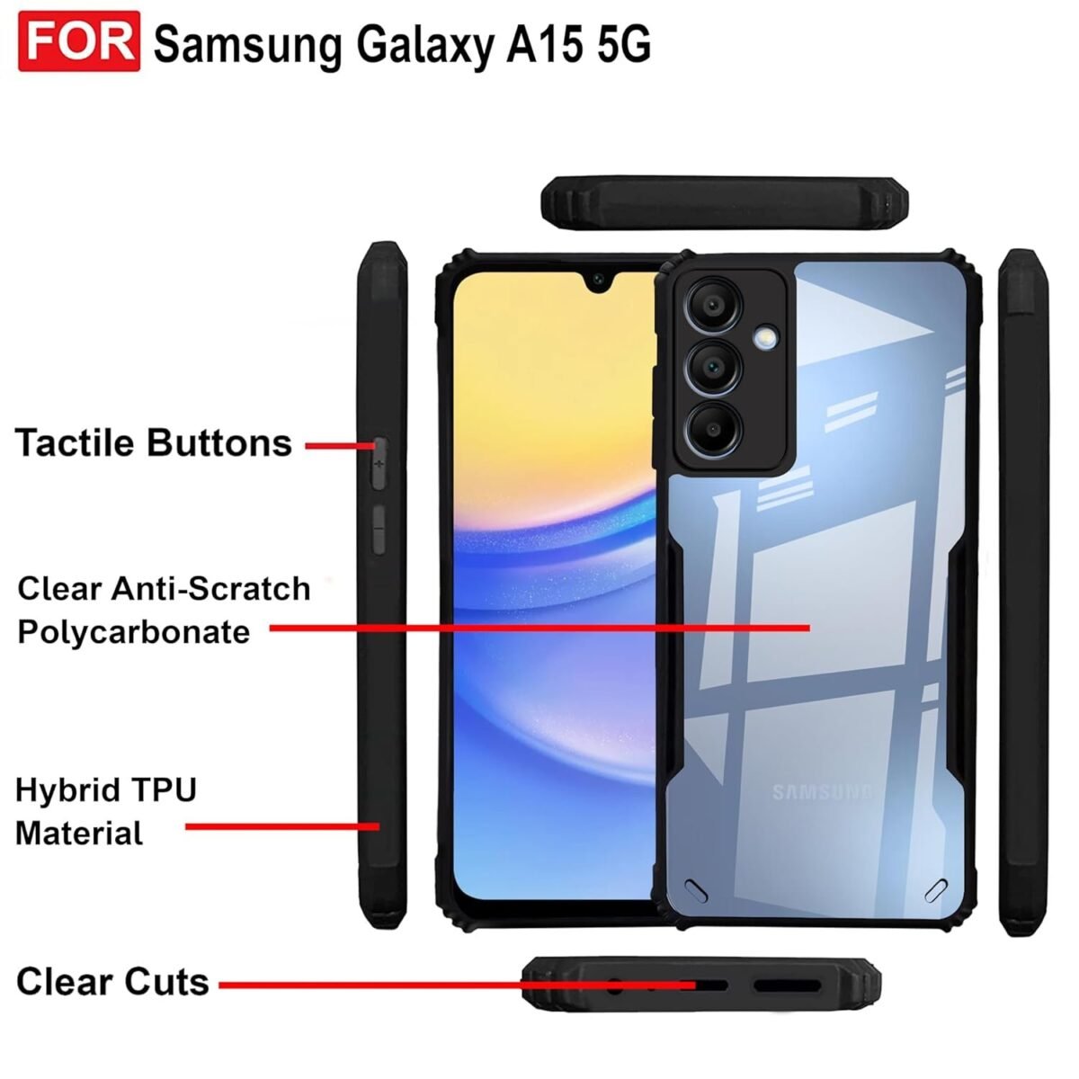 Back Case Cover msung Galaxy A15 5G (Polycarbonate, Thermoplastic Polyurethane_Matte Black)