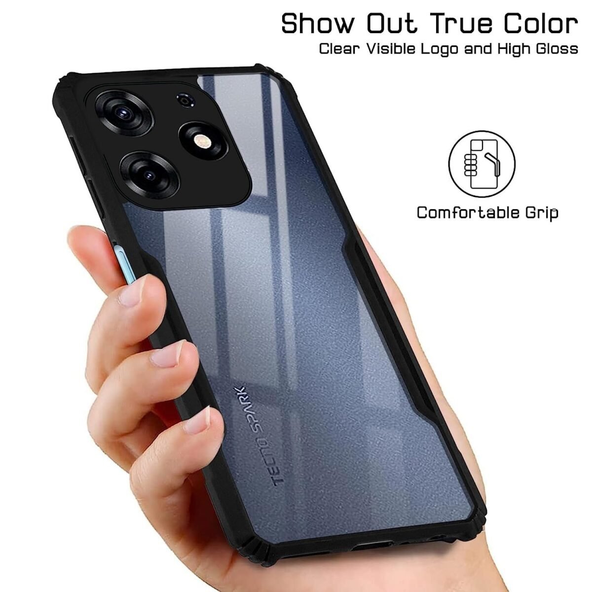 Back Cover Case for Tecno Spark 10 Pro (Shockproof with Polycarbonate Clear Panel | Professional Black) -Eagle