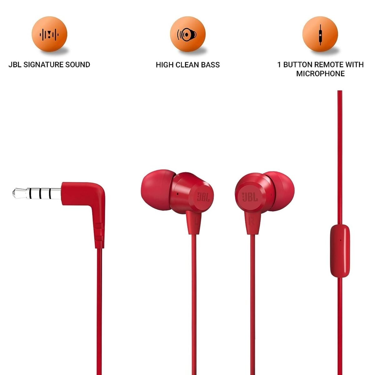 JBL C50HI, Wired in Ear Headphones with Mic, One Button Multi-Function Remote, Lightweight & Comfortable fit (Black)