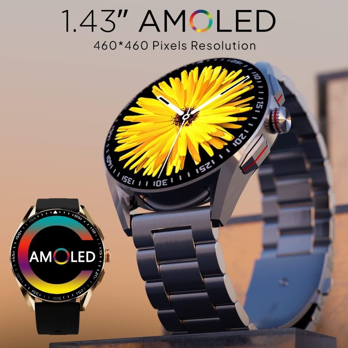 Fire-Boltt Invincible Plus 1.43" AMOLED Display Smartwatch with Bluetooth Calling, TWS Connection, 300+ Sports Modes, 110