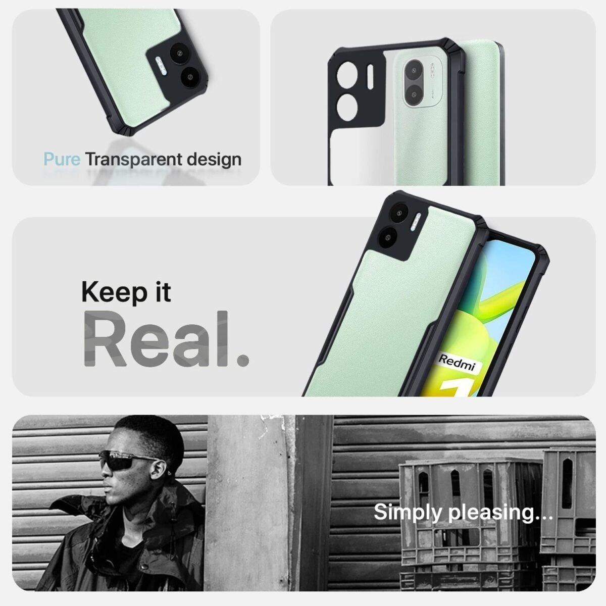 Redmi A1 | Redmi A2 Back Cover | Crystal Clear Transparent Back | Ultra Hyrbid (Eagle)