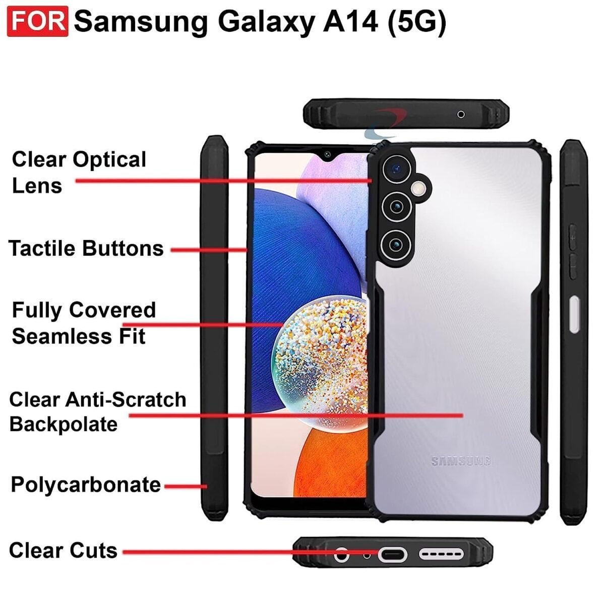 Samsung A14 (5G) Case Back Cover Shockproof Bumper Crystal Clear | 360 Degree Protection TPU+PC - Eagle