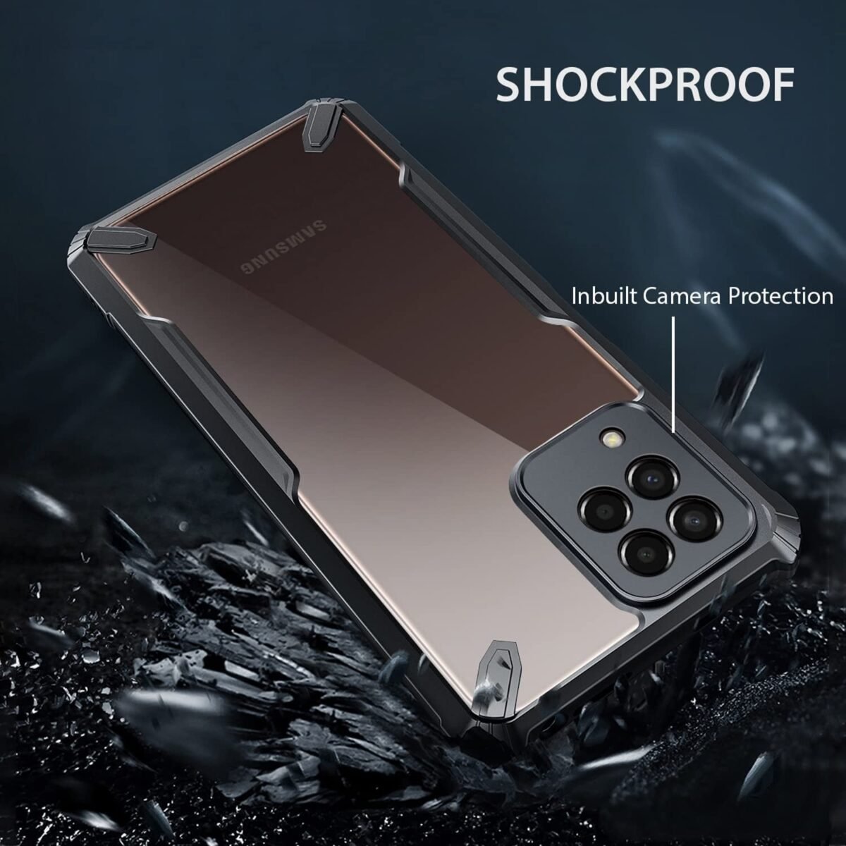 Back Cover for Samsung Galaxy M53 (5G), Shockproof Slim Hybrid Clear Case (Black)