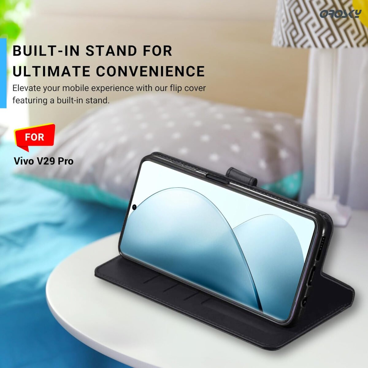 Vivo V29 Pro 5G Flip Back Cover Case | Inbuilt Stand & Pockets | Magnetic Shockproof Leather Wallet Style Flip Case (Black)