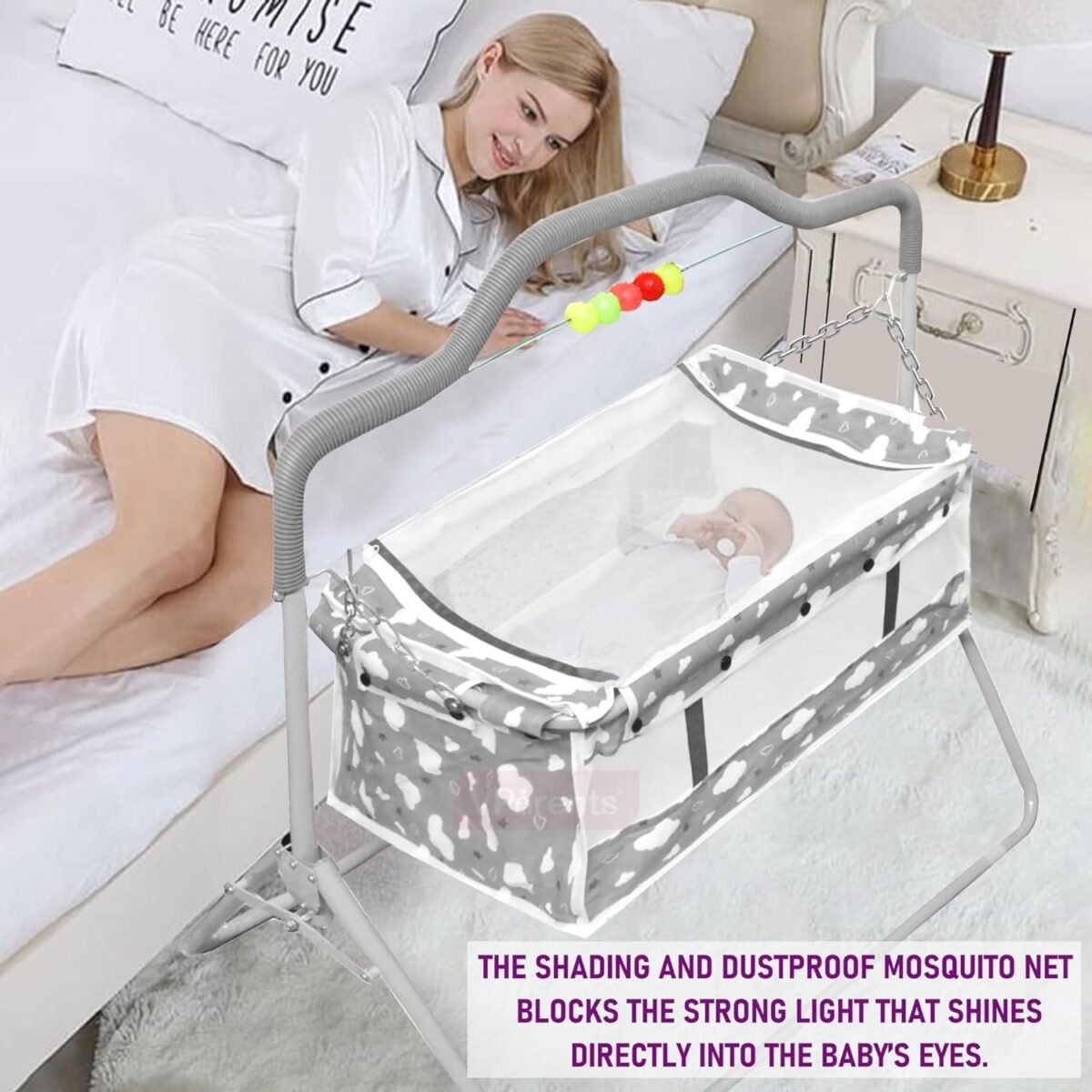 New Born Baby Crib Bassinet cot Swing Cradle Jhula Palna (Grey)