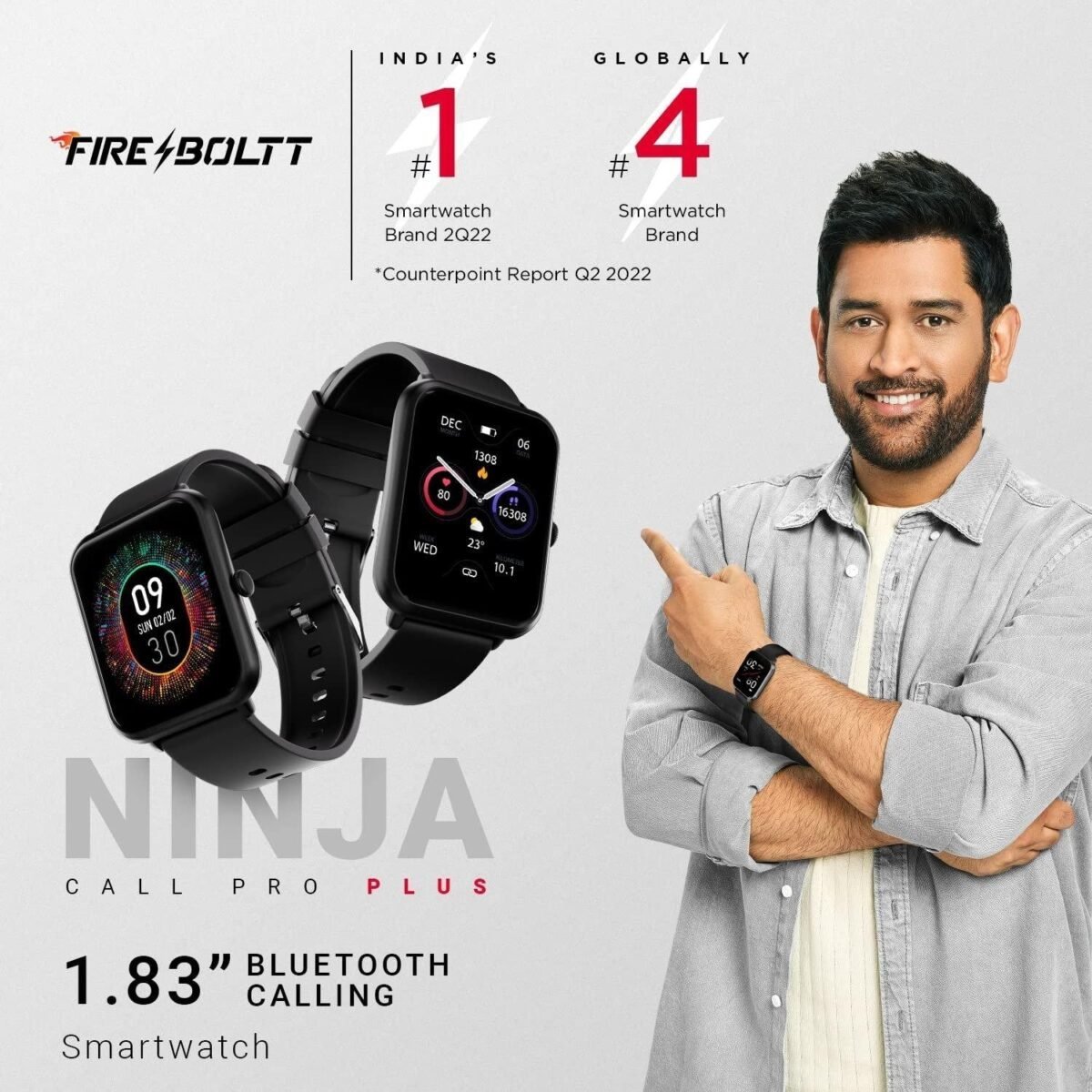 Fire-Boltt Ninja Call Pro Plus 1.83" Smart Watch with Bluetooth Calling, AI Voice Assistance, 100 Sports Modes IP67 Rating, 240