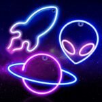 OMI Neon Signs for Wall Decor, 3PCS LED Neon Lights for Bedroom,USB or Battery Powered Light Up Space Element Alien Planet Rocket