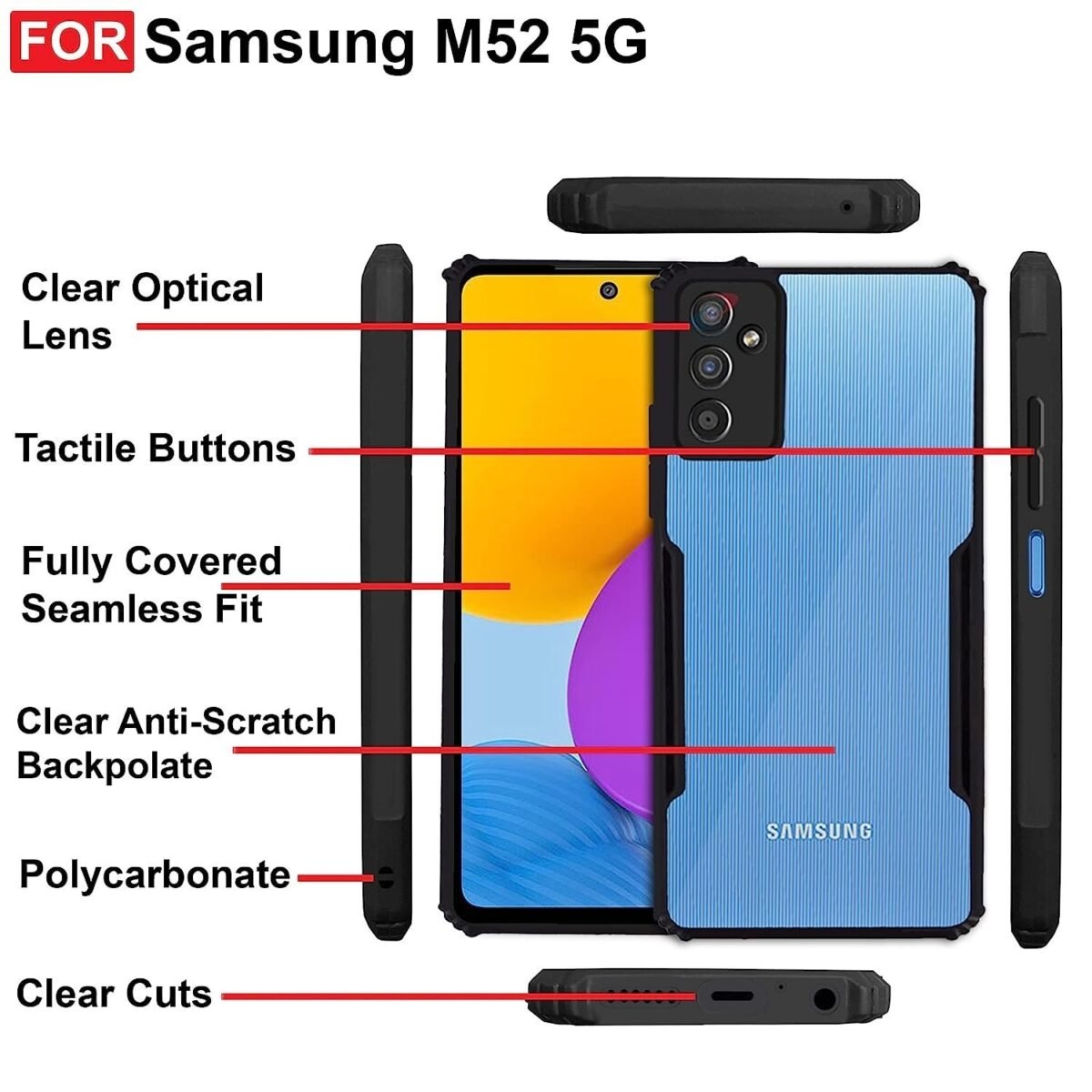 Samsung M52 (5G) Case Back Cover Shockproof Bumper Crystal Clear | 360 Degree Protection TPU+PC -Eagle