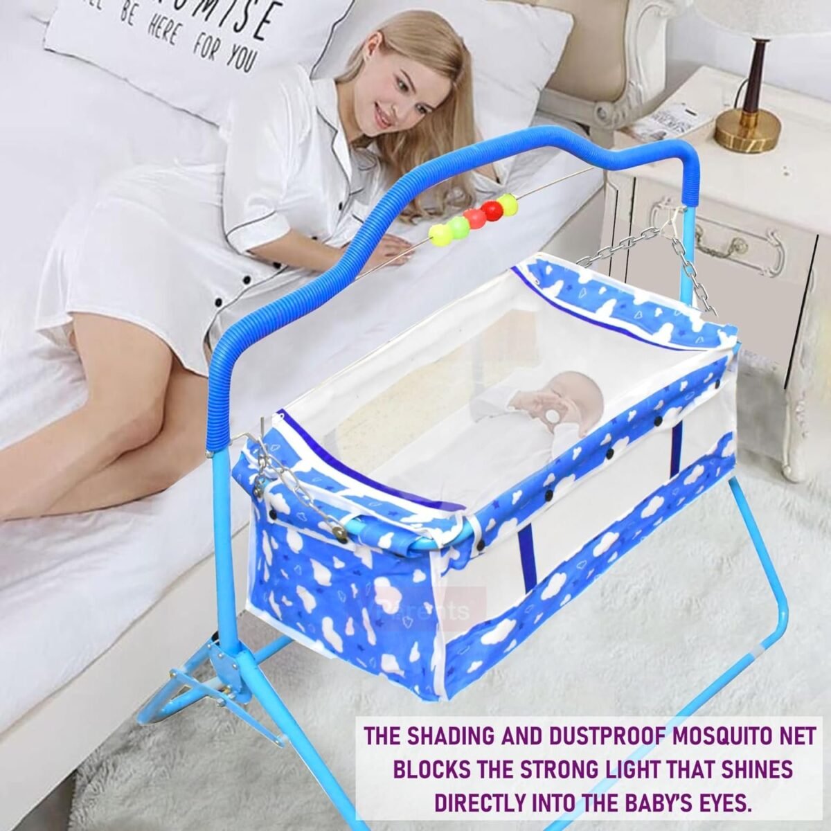 New Born Baby Crib Bassinet cot Swing Cradle Jhula Palna (Grey)