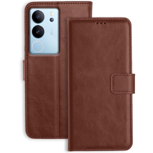 Vivo V30 Pro 5G Flip Back Cover Case | Inbuilt Stand & Pockets | Magnetic Shockproof Leather Wallet Style Flip Case for Vivo V30 Pro 5G (Brown)