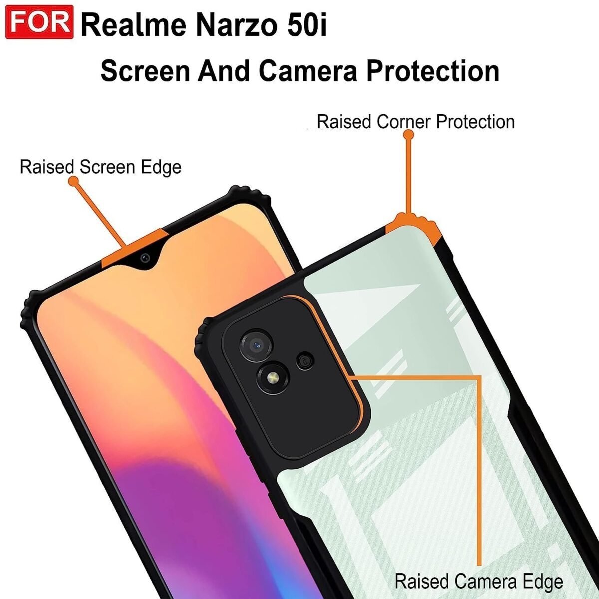 Back Cover for Realme Narzo 50i Back Cover Case - Black Transparent (Eagle)