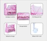 Baby love Cradle with Swing, Mosquito Net and Storage Basket (Pink)