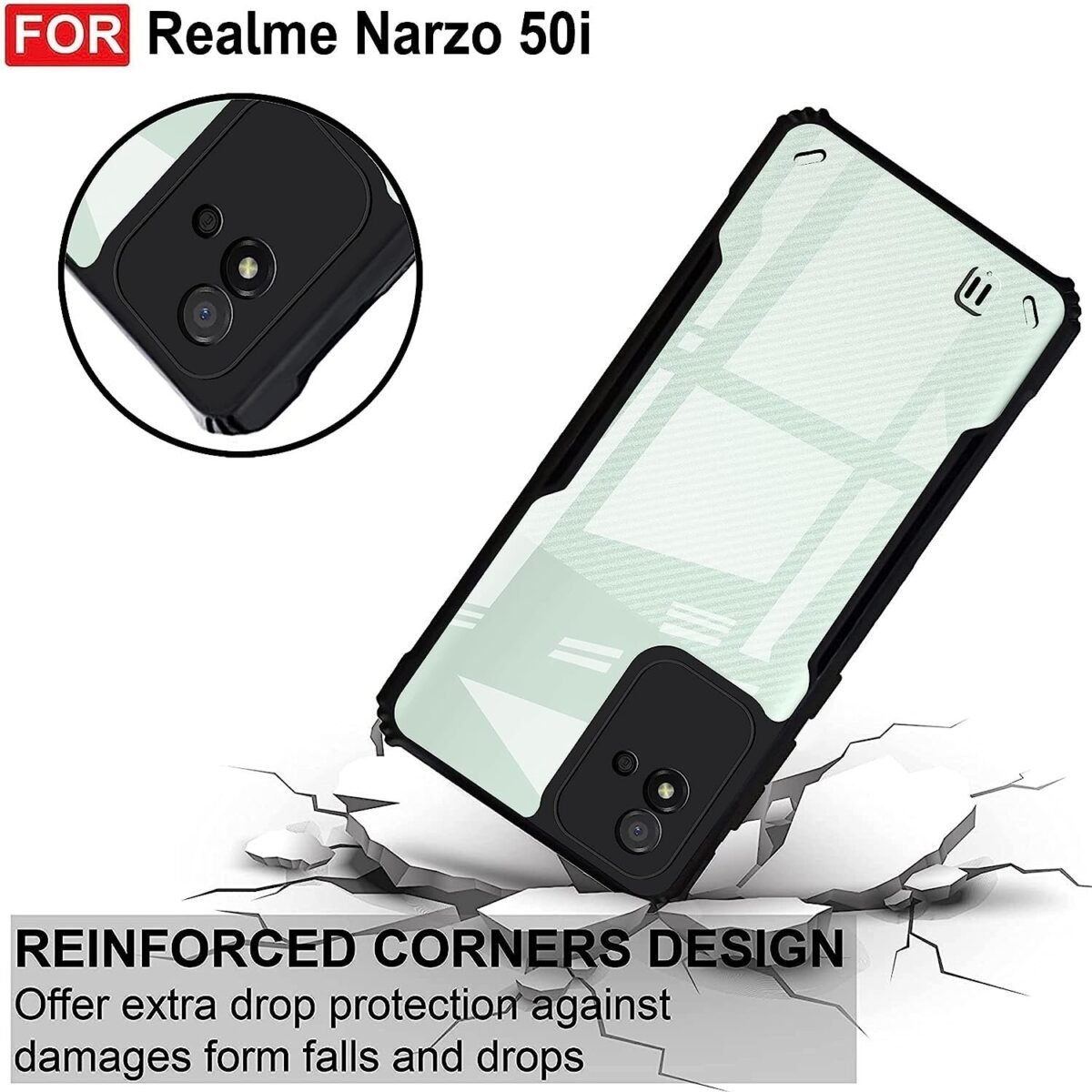 Back Cover for Realme Narzo 50i Back Cover Case - Black Transparent (Eagle)