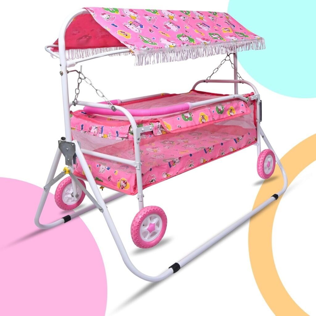 Foldable Baby Jhula Palna Cradle with Mosquito Net for 0-13 Months Baby Boys and Girls Sleep Comfartable