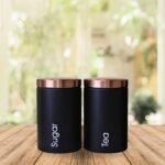 METKING Tea Sugar Coffee Containers Set - Black Color Coated Canisters for Your Kitchen, Perfect Sugar Tea Container Set, Tea
