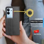 Vivo V29 Pro 5G Flip Back Cover Case | Inbuilt Stand & Pockets | Magnetic Shockproof Leather Wallet Style Flip Case (Black)