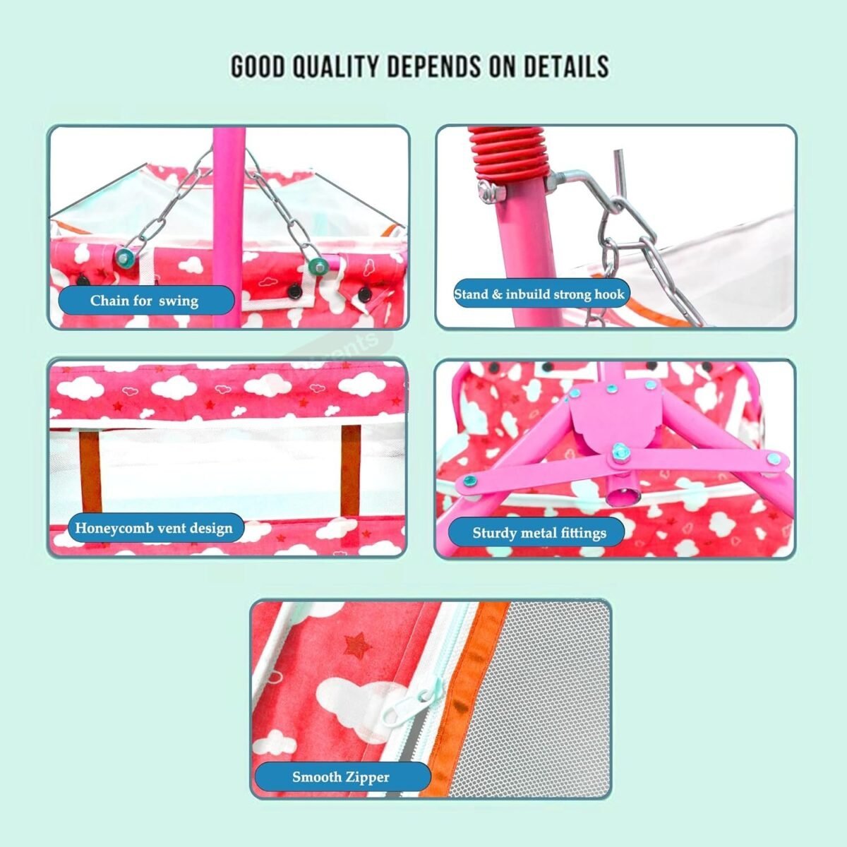 New Born Baby Crib Bassinet cot Swing Cradle Jhula Palna (Grey)