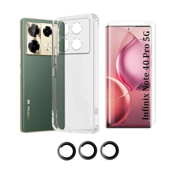 Combo pack for Infinix Note 40 Pro 5G Back (Transparent) Camera Lens Protector & Tempered Screen Glass.
